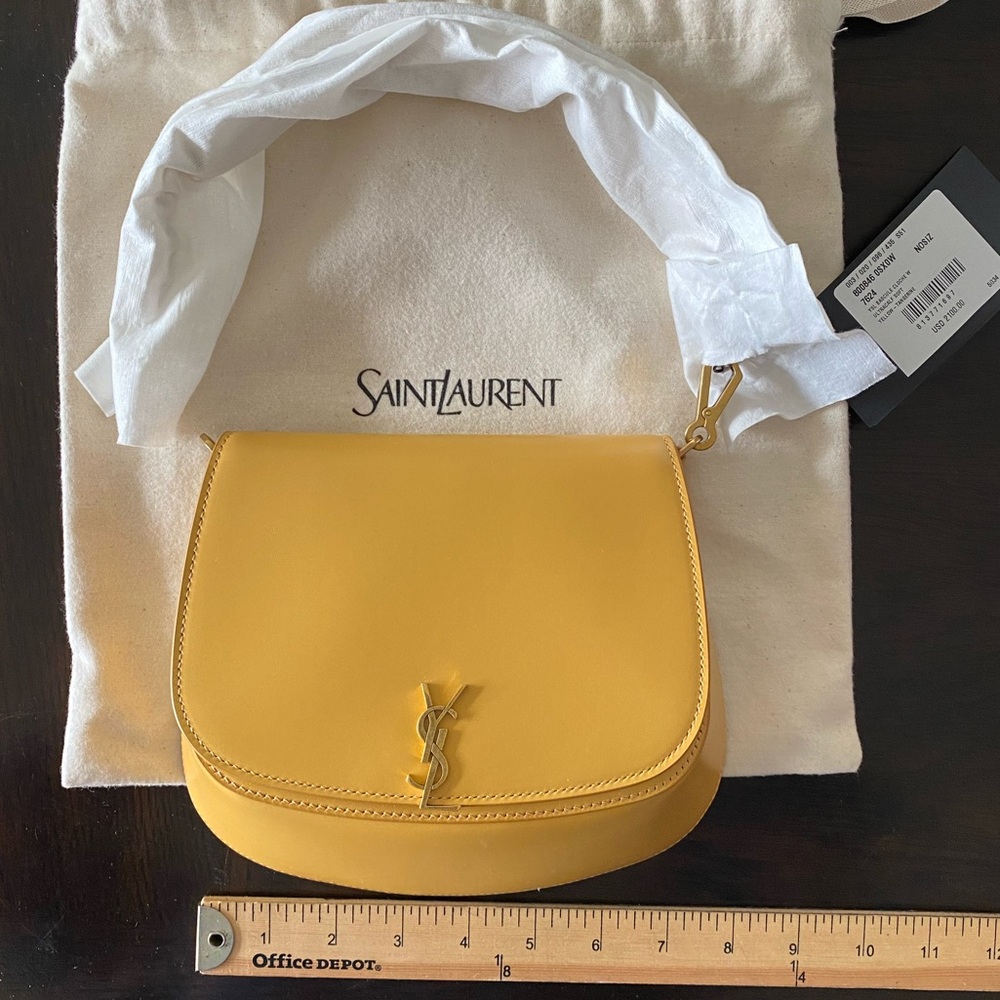 SAINT LAURENT Mustard Yellow Leather Crossbody Bag - Picture 14 of 16